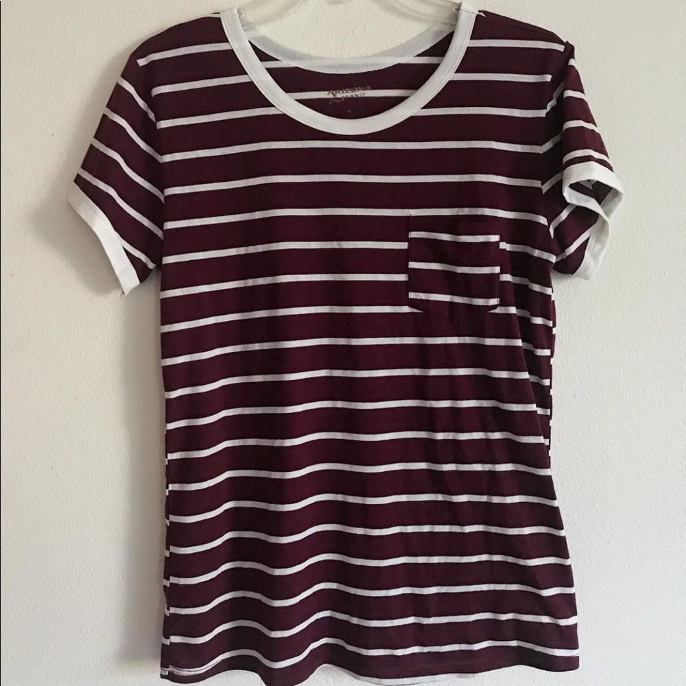 NWT Maroon and White Pocket Tee